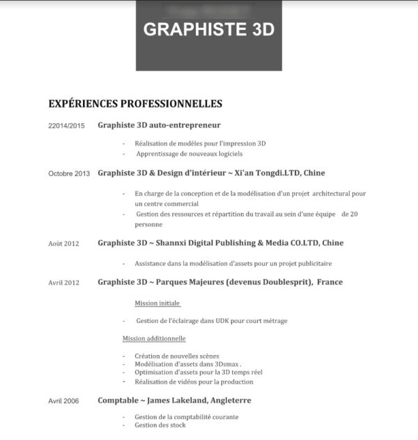 Exemple de CV concepteur de jeux video