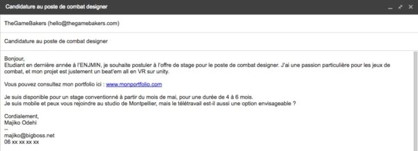 Exemple d'email de candidature